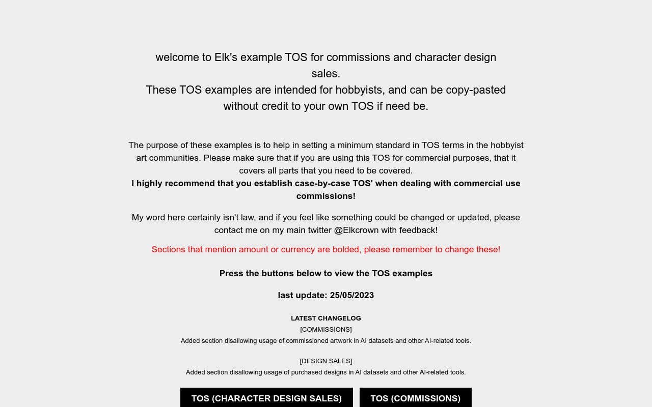 TOS examples for Digital Artists